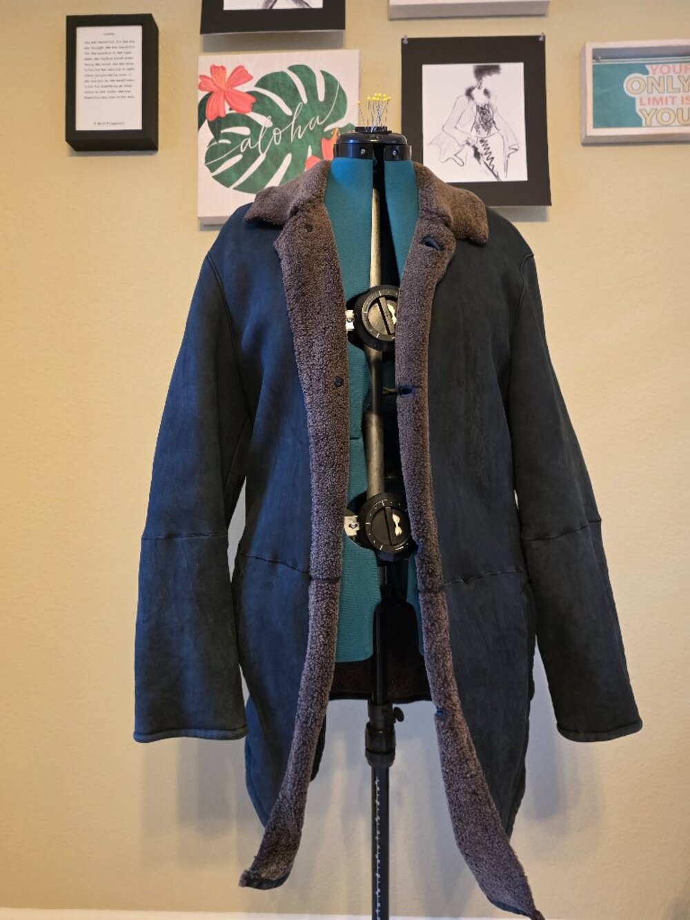 Barney's NY Marini Vintage - Black Suede Shearling Overcoat